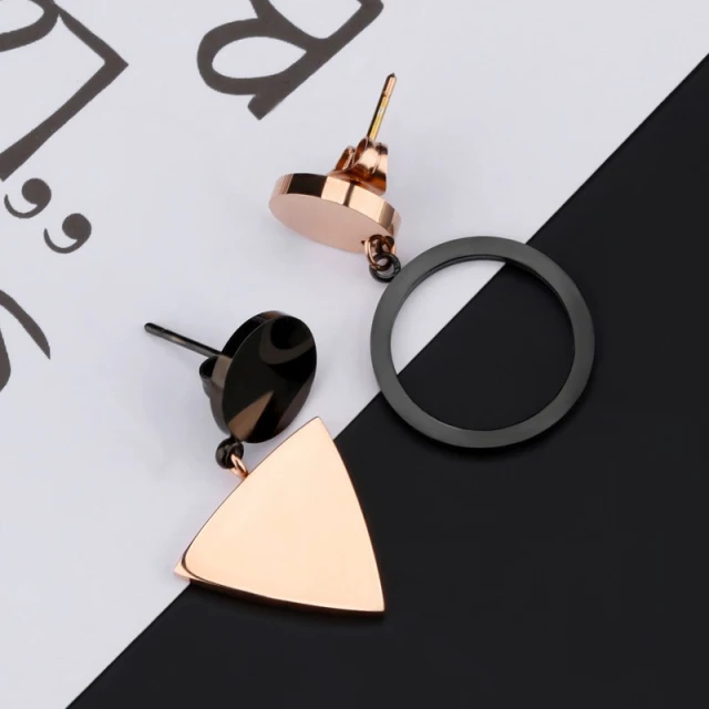 OOVOV Simple Geometric Stud Earrings Asymmetrical Earrings Rose Gold Titanium Steel Earrings For Women Girl
