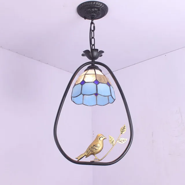 OOVOV Tiffany Hallway Pendant Light Blue Black Iron Birds Balcony Corridor Dining Room Pendent Lamp