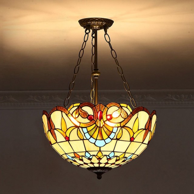 OOVOV Retro Tiffany Flower Anti-Chandelier 16&quot; Retro Glass Bedroom Study Room Restaurant Pendant Light Lamp Fixtures