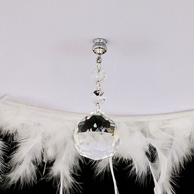 OOVOV White Feather Crystal Chandelier 3-Light Pendant Light Ceiling Lamps Fixtures for Princess Room Bedroom Children Room