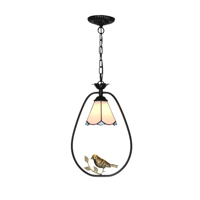 OOVOV Tiffany Hallway Pendant Light Blue Black Iron Birds Balcony Corridor Dining Room Pendent Lamp