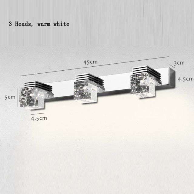 Modern LED Crystal Cube Mirror front Wall Light Indoor Bathroom Polished Chrome Wall Lamp bubble Crystal Washroom Wall Sconces