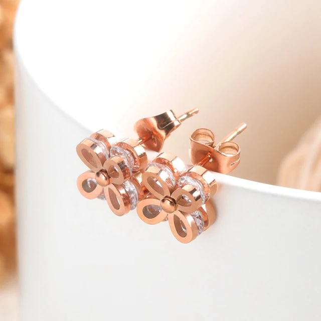 OOVOV Titanium Steel Rose Gold Stud Earrings, Love Forever Stainless Steel Woman Zircon Stud Earrings Jewelry,Nice Gift