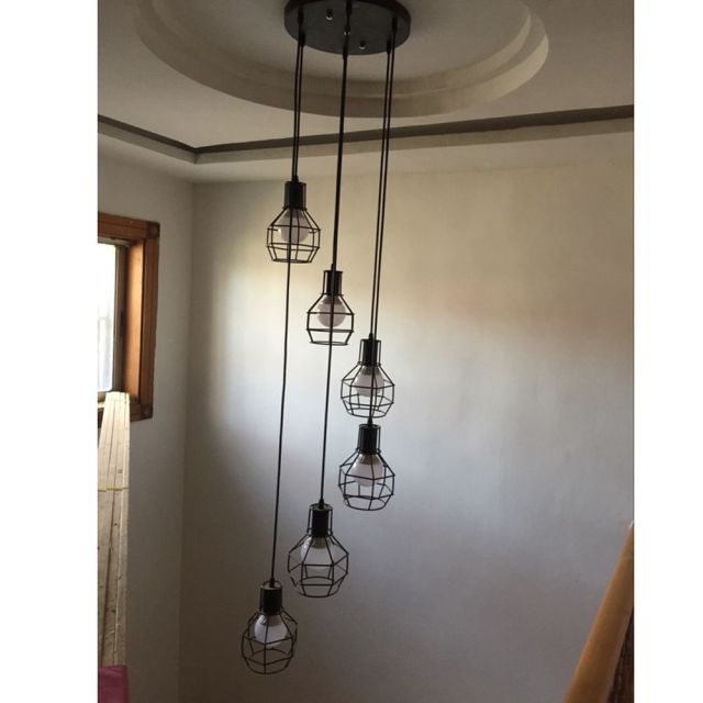 OOVOV Loft Retro Stairs Pendant Lamp Black Iron Industrial Style Restaurant Bar Cafe Duplex Stair Staircase Long Pendant Light