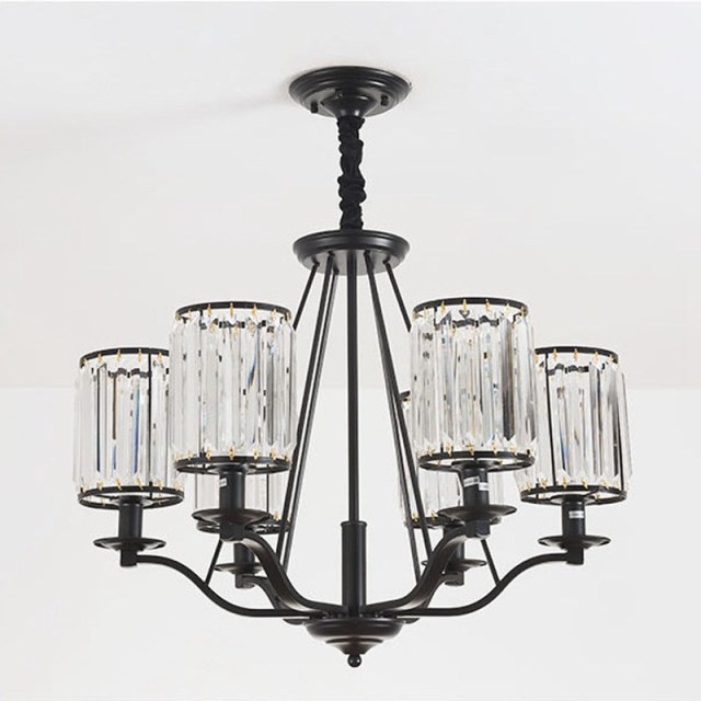 OOVOV Crystal Chandelier-Fashion Black Iron Crystal Restaurant Pendant Lighting Bedroom Study Room Pendant Lamp