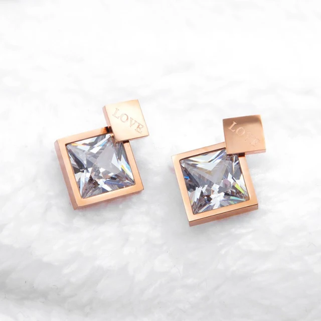 OOVOV Titanium Steel Rose Gold Stud Earrings, Love Forever Stainless Steel Woman Zircon Stud Earrings Jewelry,Nice Gift