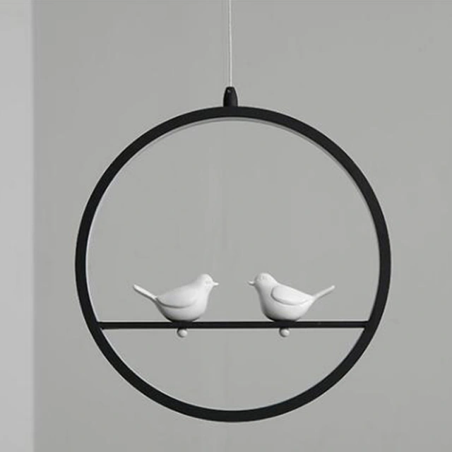 OOVOV Nordic LED Birds Bar Cafe Pendant Light Restaurant Balcony Hallway Pendant Lamp Black White Aluminum Resin