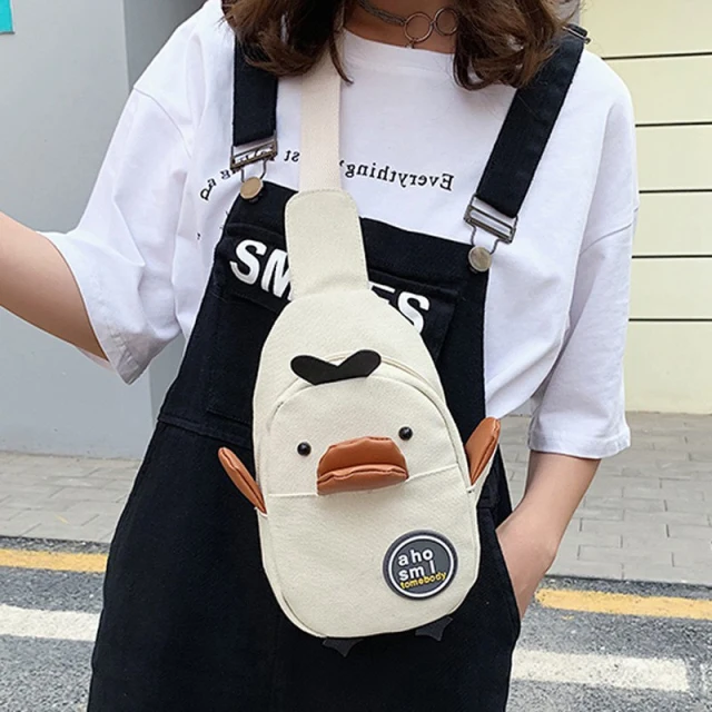 OOVOV Mini Chest Bag For Women,Canvas Bag Female Messenger Bag,Cute Duck Shape Crossbody Bag,Small,Light and Portable.