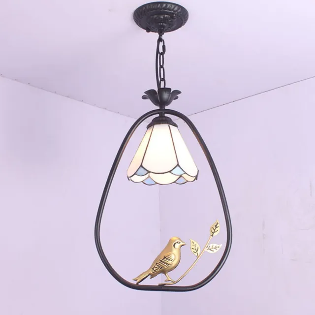 OOVOV Tiffany Hallway Pendant Light Blue Black Iron Birds Balcony Corridor Dining Room Pendent Lamp