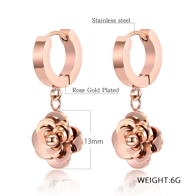 OOVOV Women Girl Stud Earrings Rose Gold Titanium Steel Earrings Roman Numeral Sasanqua Star Short Ear Buckle Jewelry