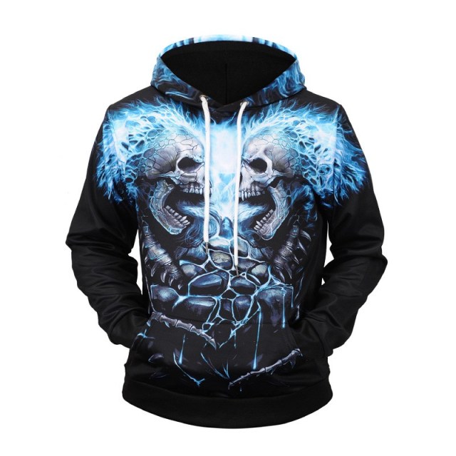 OOVOV Unisex 3D Digital Printed Sweatshirts Hoodie,3D Skull Print Long Sleeve Sweatshirt for Men Women