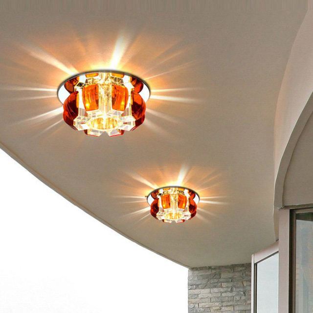 Modern Pumpkin Crystal LED Hallway Corrider Ceiling Lamp Flower Crystal Porch Living Room Ceiling Light Semi Flush Mounted Ceiling Lights