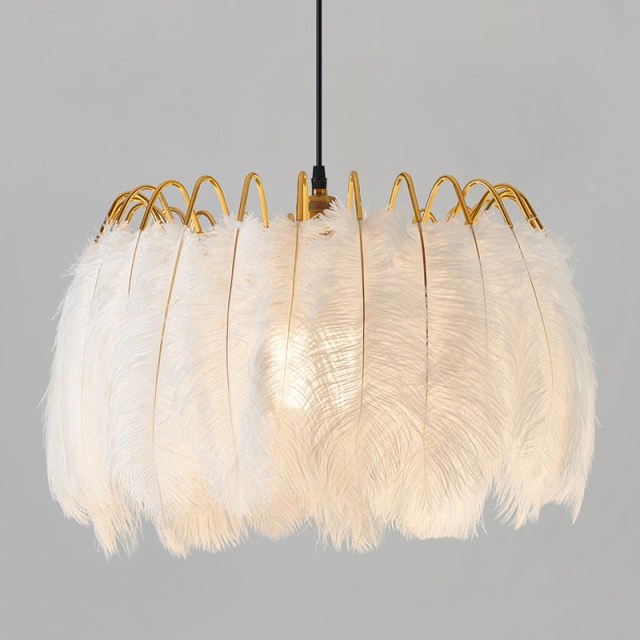 OOVOV White Feather Ceiling Pendant Light Ceiling Lamps Fixtures 19.7 Inch E27 for Childrens Room Living Room Bedroom