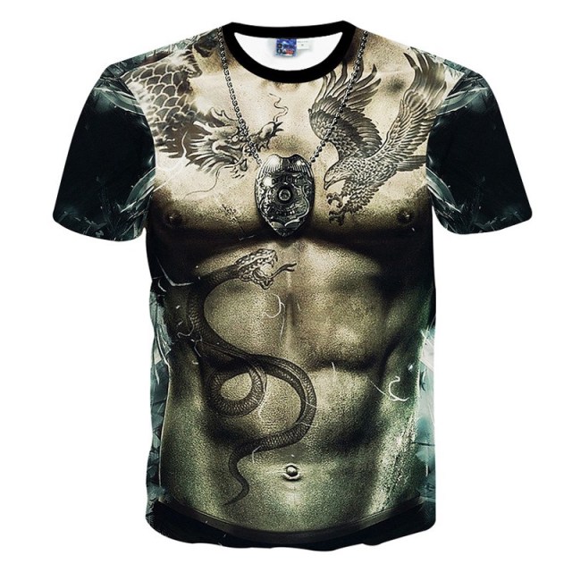 OOVOV Unisex Short Sleeve T-Shirts 3D Novelty Muscle Print Casual Funny Graphic Tees S-3XL