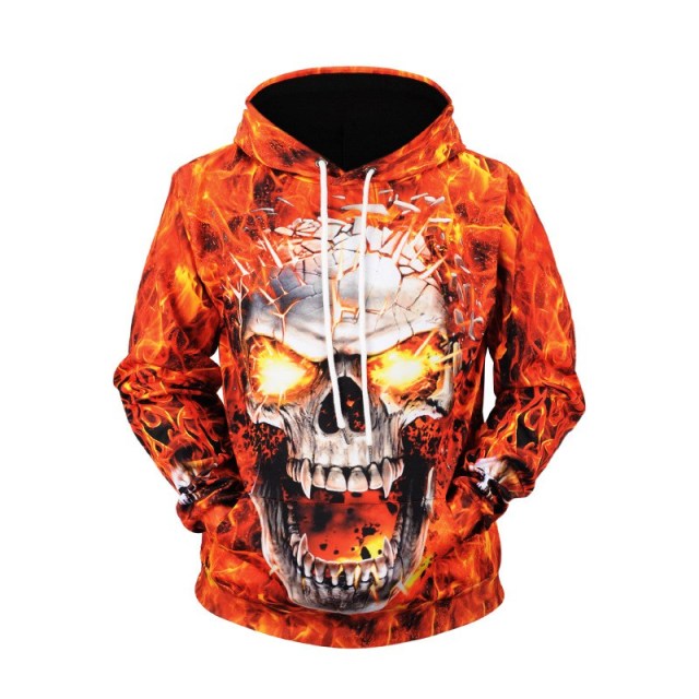 OOVOV Unisex 3D Digital Printed Sweatshirts Hoodie,3D Skull Print Long Sleeve Sweatshirt for Men Women