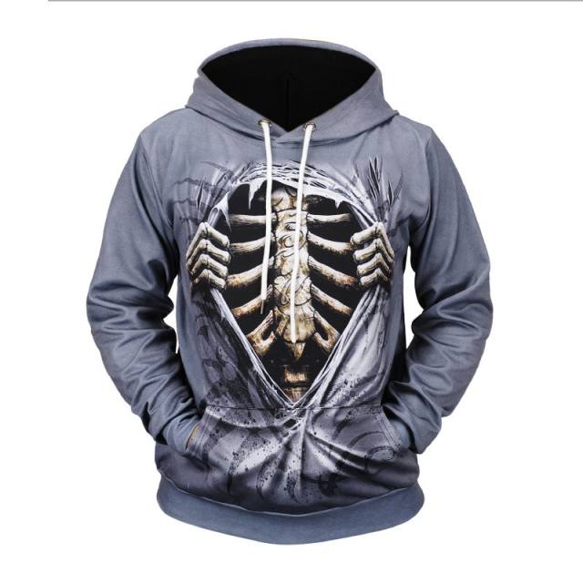 OOVOV Unisex 3D Digital Printed Sweatshirts Hoodie,3D Skull Print Long Sleeve Sweatshirt for Men Women