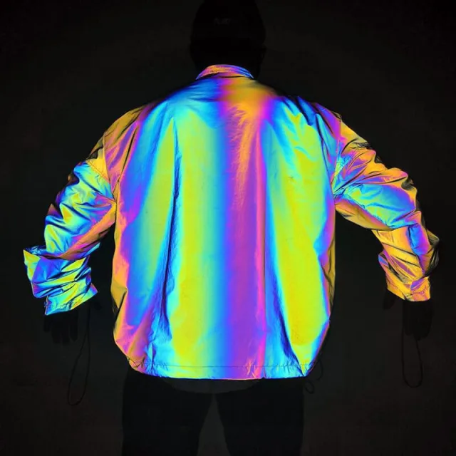 Rainbow Reflective Jackets for Men Streetwear Oversized Windbreaker Coats