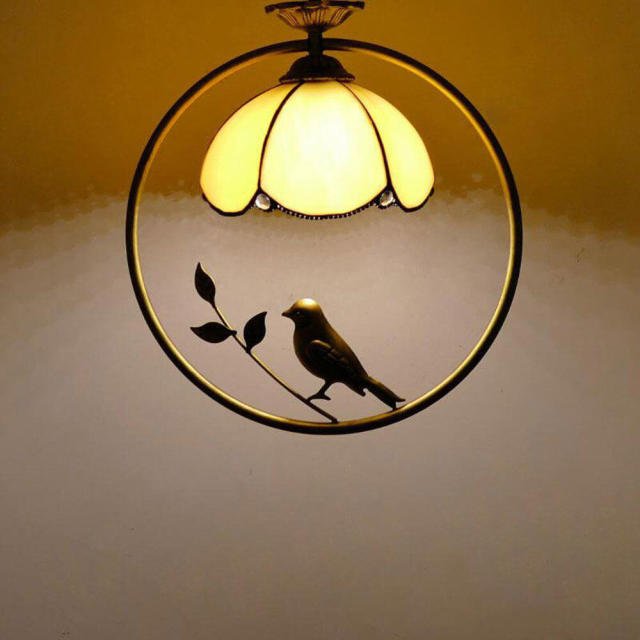 Tiffany Bird Circle Corridor Pendant Lamp Bar Counter Balcony Glass Hanging Light Hallway Mediterranean Dining Room Drop Lights