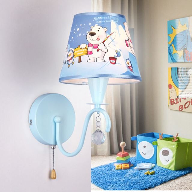 OOVOV Wall Sconces Cartoon Wall Light With Fabric Lampshade and Rope Switch For Baby Room Boys Girls Room Bedroom Bedside