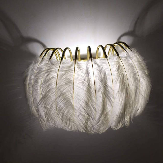 OOVOV Creative Feather Bedsides Wall Lights Princess Room Living Room Balcony Corridor Stairs Wall Lamp White Black