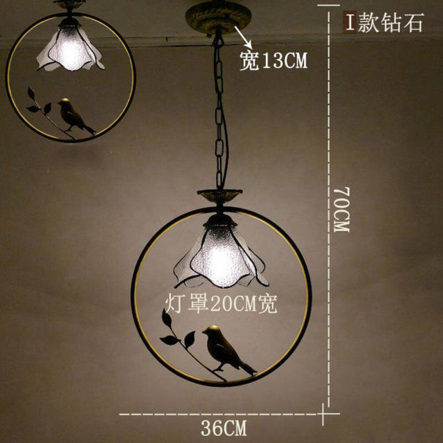 Tiffany Bird Circle Corridor Pendant Lamp Bar Counter Balcony Getal Glass Shade Hanging Light Hallway Mediterranean Dining Room Drop Lights