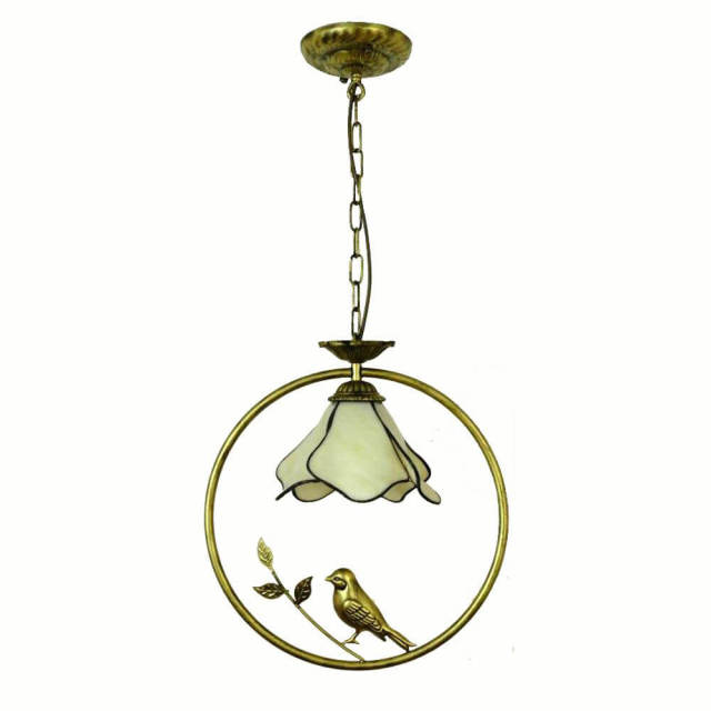 Tiffany Bird Circle Corridor Pendant Lamp Bar Counter Balcony Getal Glass Shade Hanging Light Hallway Mediterranean Dining Room Drop Lights