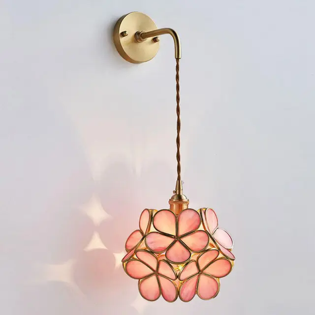 OOVOV Copper Glass Flower Bedsides Wall Lights Nordic Living Room Study Room Balcony Corridor Stairs Wall Lamp