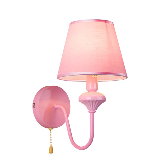 Pink Wall Light Cartoon Wall Sconces with Fabric Lampshade and Rope Switch