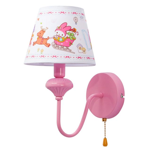 Pink Wall Light Cartoon Wall Sconces with Fabric Lampshade and Rope Switch