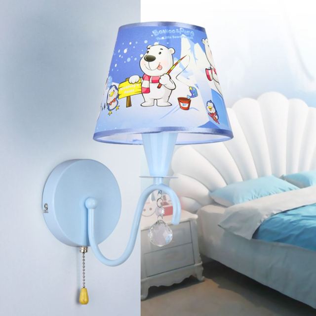 OOVOV Wall Sconces Cartoon Wall Light With Fabric Lampshade and Rope Switch For Baby Room Boys Girls Room Bedroom Bedside