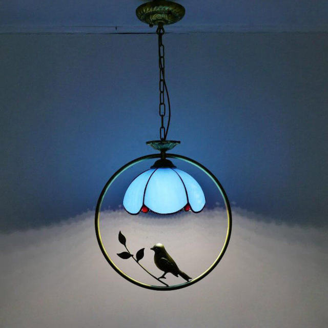 Tiffany Bird Circle Corridor Pendant Lamp Bar Counter Balcony Glass Hanging Light Hallway Mediterranean Dining Room Drop Lights