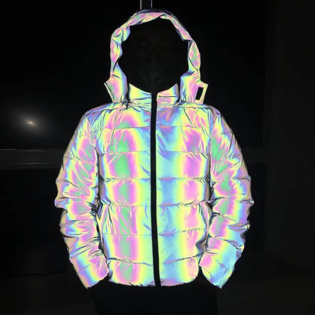 OOVOV Detachable Hooded Reflective Jacket Loose Glowing Parka Winter Men Women Luminous Casual Coat padded Hoodies Warm Streetwear Coat