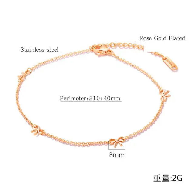 Women Anklets Butterfly Bow Girls Anklet Titanium Steel Rose Gold Anklet Accessories Girlfriend Birthday Gift Jewelry