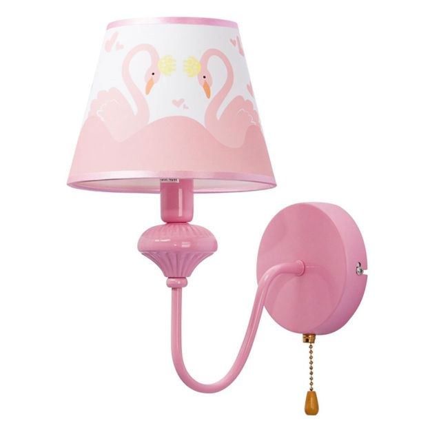 Pink Wall Light Cartoon Wall Sconces with Fabric Lampshade and Rope Switch