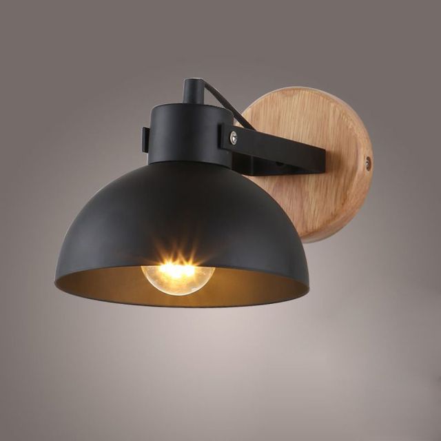 OOVOV Nordic Style Wooden Wall Light Retro Iron Bedroom Living Room Wall Lamps Balcony Aisle Wall Lights Lighting Sconces