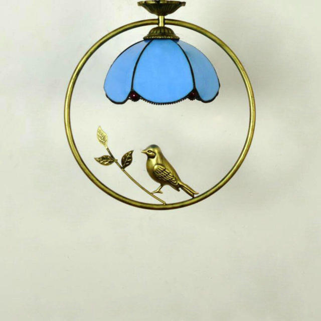 Tiffany Bird Circle Corridor Pendant Lamp Bar Counter Balcony Glass Hanging Light Hallway Mediterranean Dining Room Drop Lights