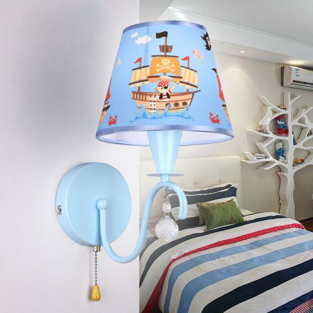 OOVOV Wall Sconces Cartoon Wall Light With Fabric Lampshade and Rope Switch For Baby Room Boys Girls Room Bedroom Bedside