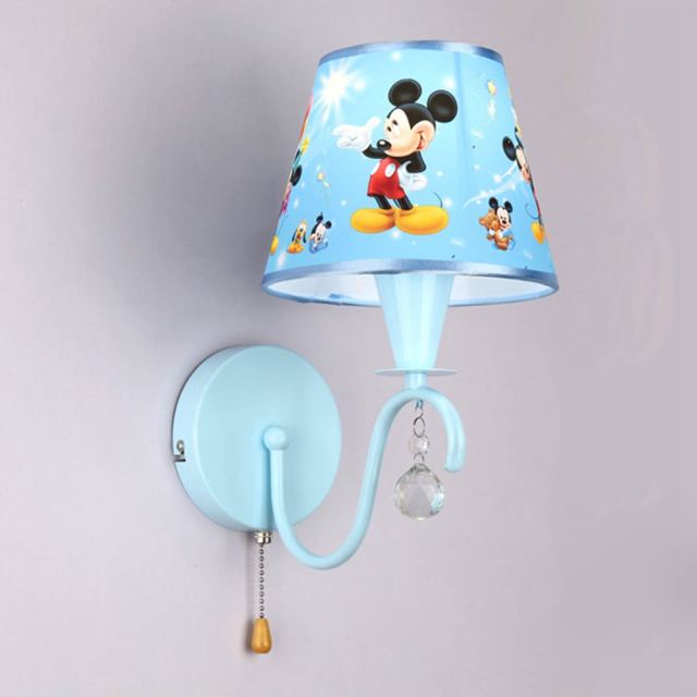 OOVOV Wall Sconces Cartoon Wall Light With Fabric Lampshade and Rope Switch For Baby Room Boys Girls Room Bedroom Bedside