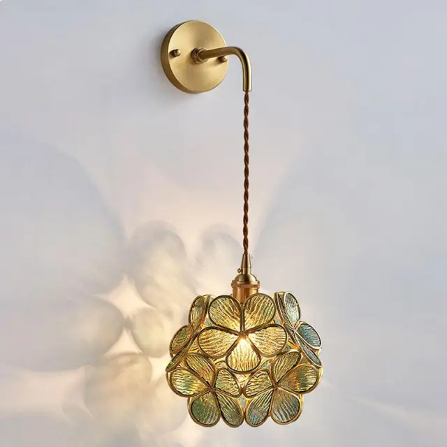 OOVOV Copper Glass Flower Bedsides Wall Lights Nordic Living Room Study Room Balcony Corridor Stairs Wall Lamp