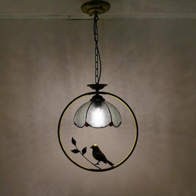 Tiffany Bird Circle Corridor Pendant Lamp Bar Counter Balcony Glass Hanging Light Hallway Mediterranean Dining Room Drop Lights