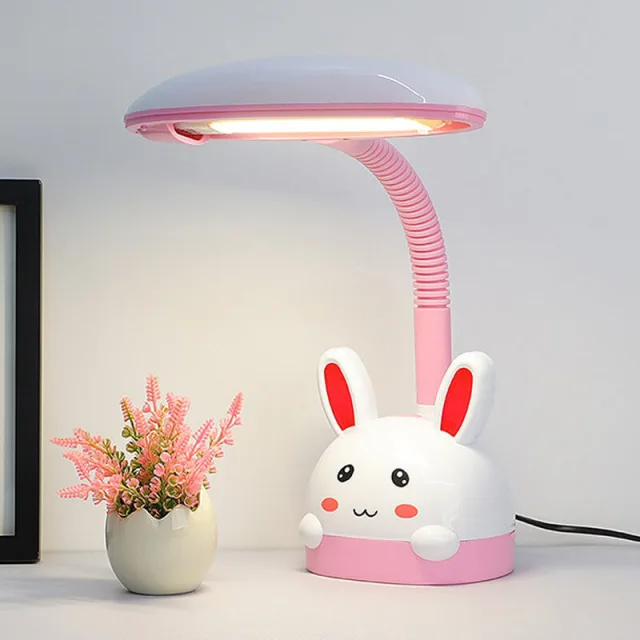 Dimmable LED Eye Protection Table Lamp for Kids Cartoon Desk Lamp with One-Button Switch 360° Adjustable Hose Replaceable lamp Sources Plug-in Table L