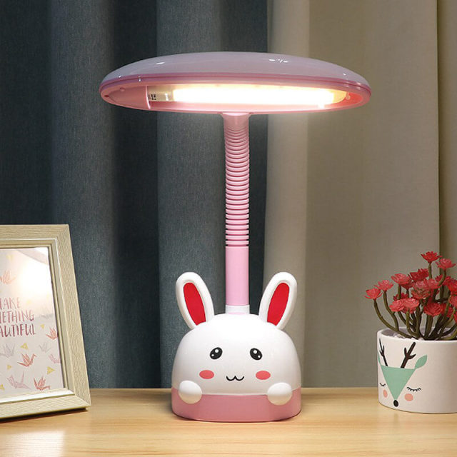 Dimmable LED Eye Protection Table Lamp for Kids Cartoon Desk Lamp with One-Button Switch 360° Adjustable Hose Replaceable lamp Sources Plug-in Table L