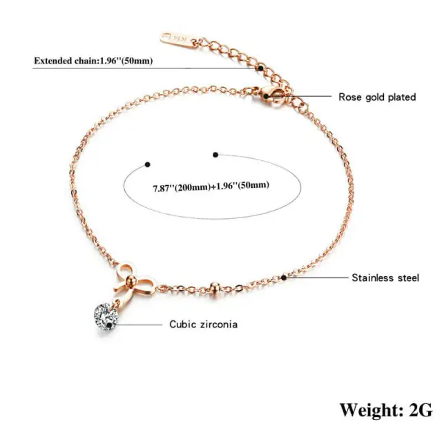 Women Anklets Butterfly Bow Girls Anklet Titanium Steel Rose Gold Anklet Accessories Girlfriend Birthday Gift Jewelry