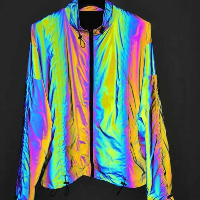 Rainbow Reflective Jackets for Men Streetwear Oversized Windbreaker Coats