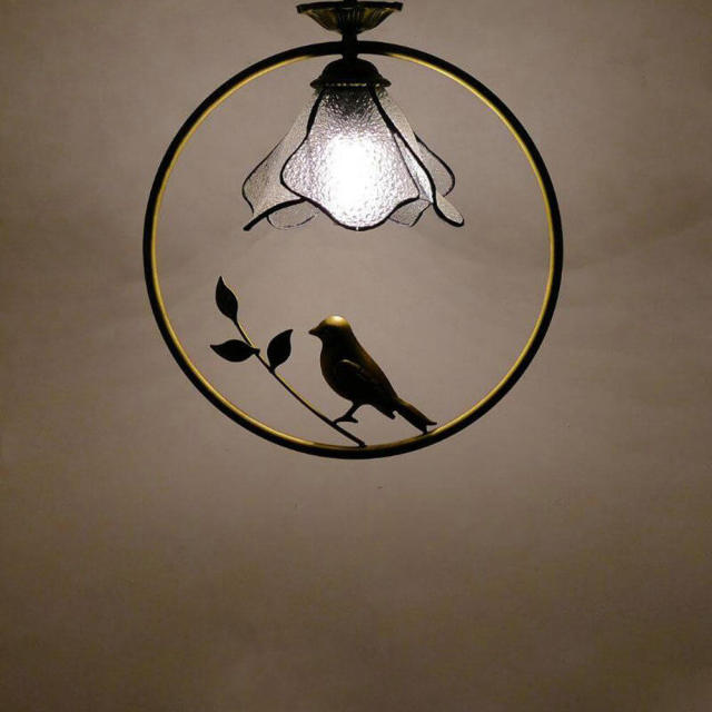 Tiffany Bird Circle Corridor Pendant Lamp Bar Counter Balcony Getal Glass Shade Hanging Light Hallway Mediterranean Dining Room Drop Lights