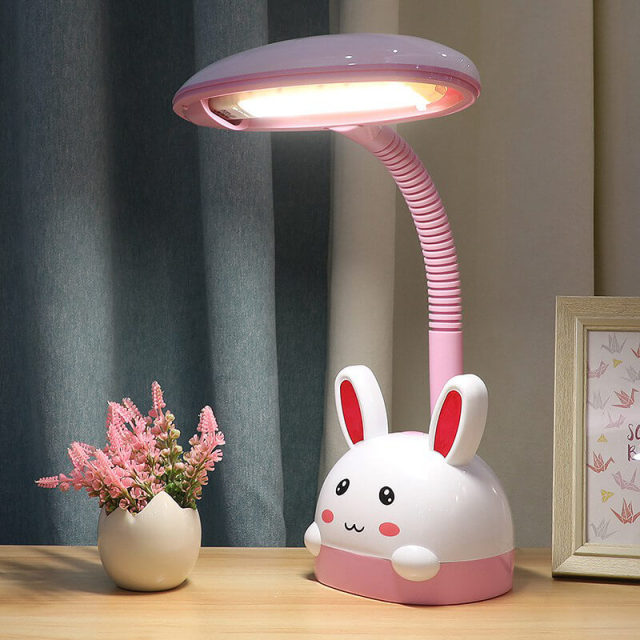 Dimmable LED Eye Protection Table Lamp for Kids Cartoon Desk Lamp with One-Button Switch 360° Adjustable Hose Replaceable lamp Sources Plug-in Table L