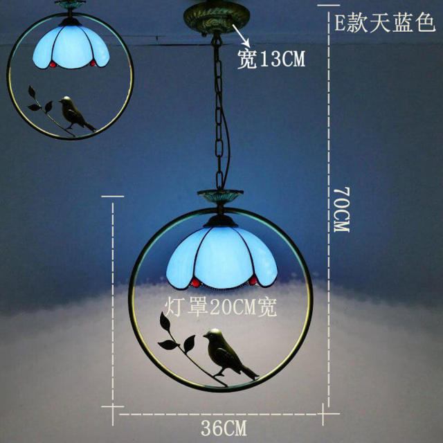 Tiffany Bird Circle Corridor Pendant Lamp Bar Counter Balcony Glass Hanging Light Hallway Mediterranean Dining Room Drop Lights