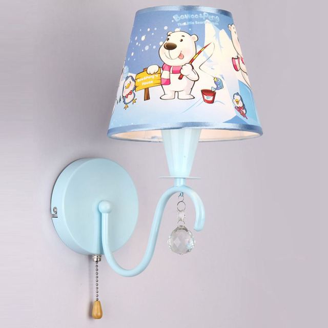 OOVOV Wall Sconces Cartoon Wall Light With Fabric Lampshade and Rope Switch For Baby Room Boys Girls Room Bedroom Bedside