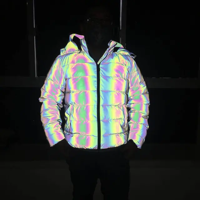 OOVOV Detachable Hooded Reflective Jacket Loose Glowing Parka Winter Men Women Luminous Casual Coat padded Hoodies Warm Streetwear Coat