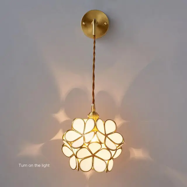 OOVOV Copper Glass Flower Bedsides Wall Lights Nordic Living Room Study Room Balcony Corridor Stairs Wall Lamp